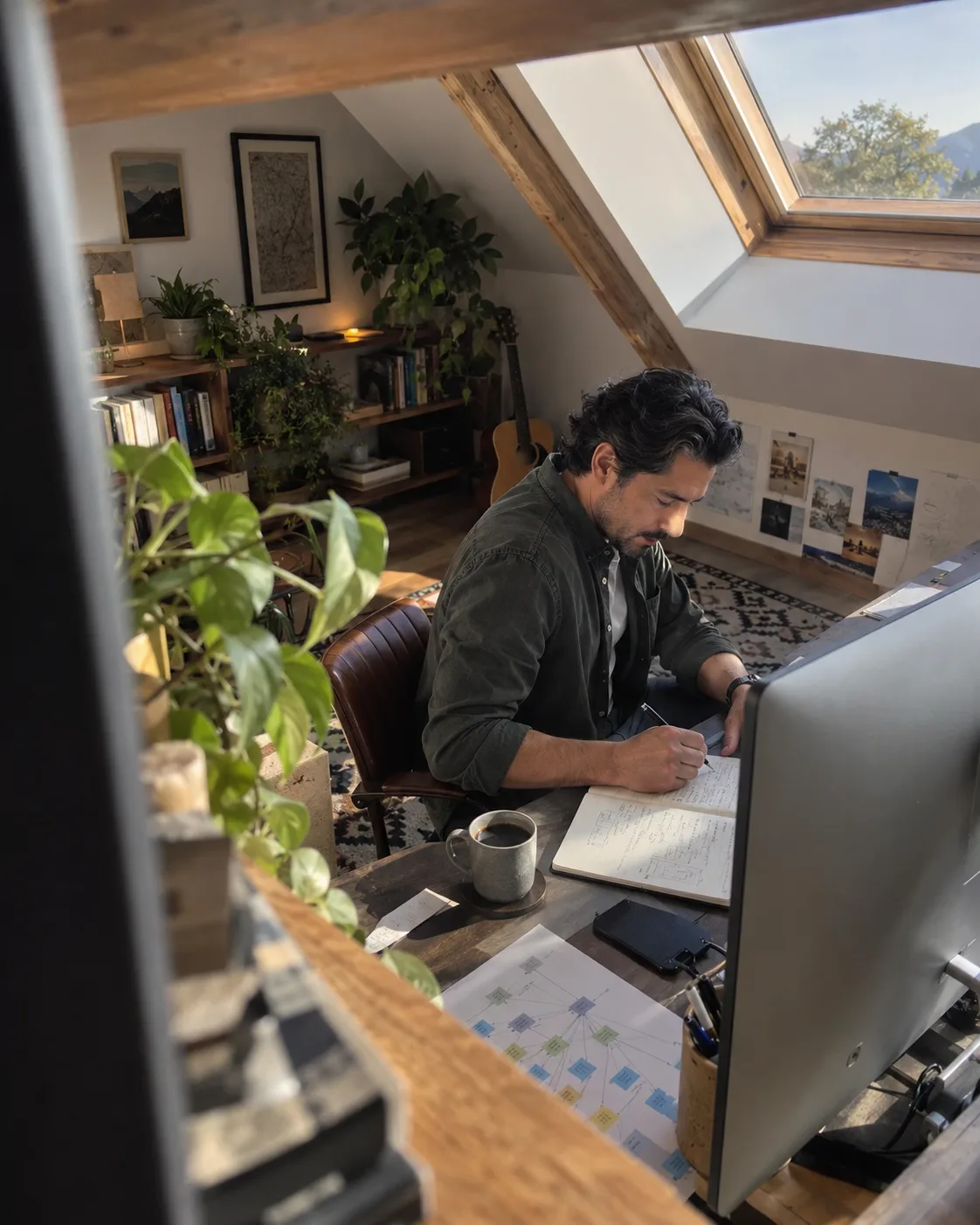 Independent SEO consultant researching a market from his home studio